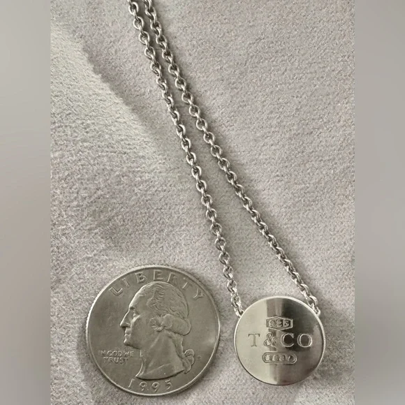 Tiffany & Co. Vintage 925 Silver T & Co. 1837 Concave Round Pendant Necklace - Picture 12 of 12